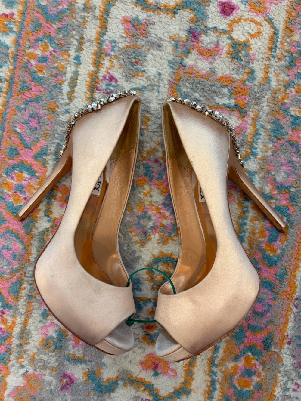 Badgley Mischka Rose Gold Satin Crystal-Embellished Stiletto Pumps